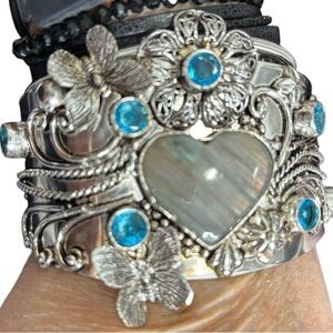 Silver and Blue Gemstone Butterfly Bracelet